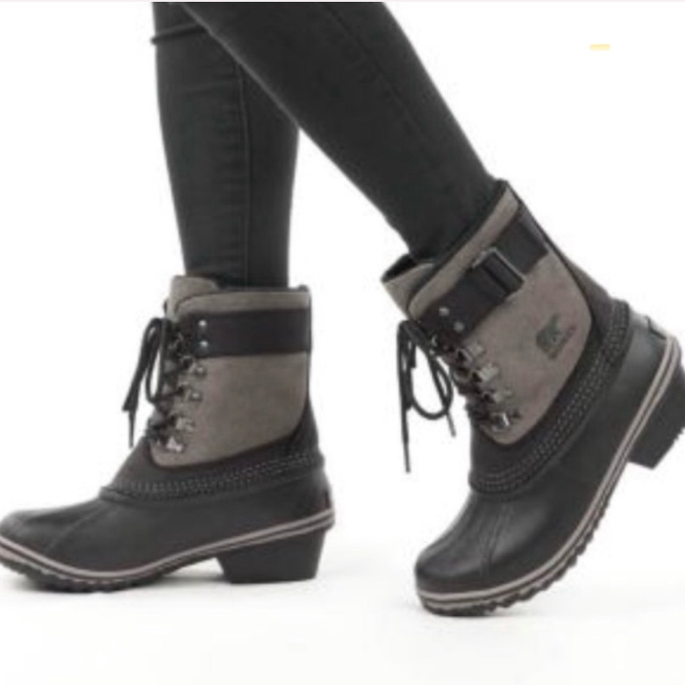 Sorel Fancy Waterproof Green Leather Rubber Boots Women’s 6 EUC